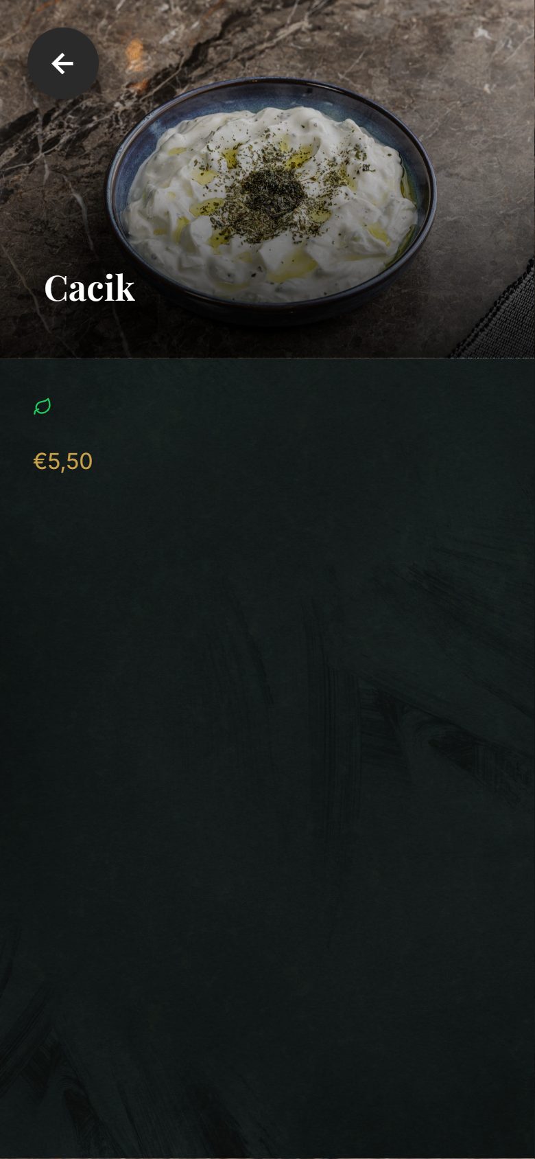 Echt scherm uit het Ganii-menu: Een gerecht in beeld