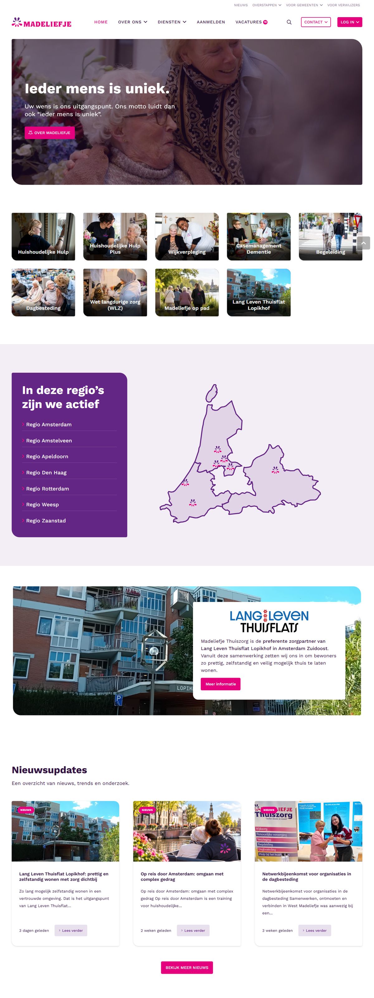 De website van Madeliefje Thuiszorg & Thuishulp